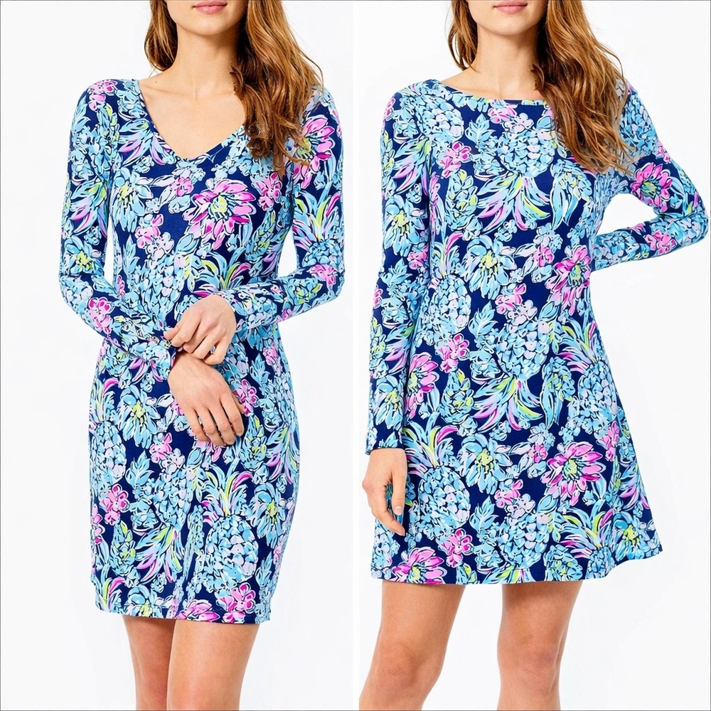 Lilly Pulitzer Kaisley‎ Dual Neck Dress High Tide Navy Pineapple Paradise XL